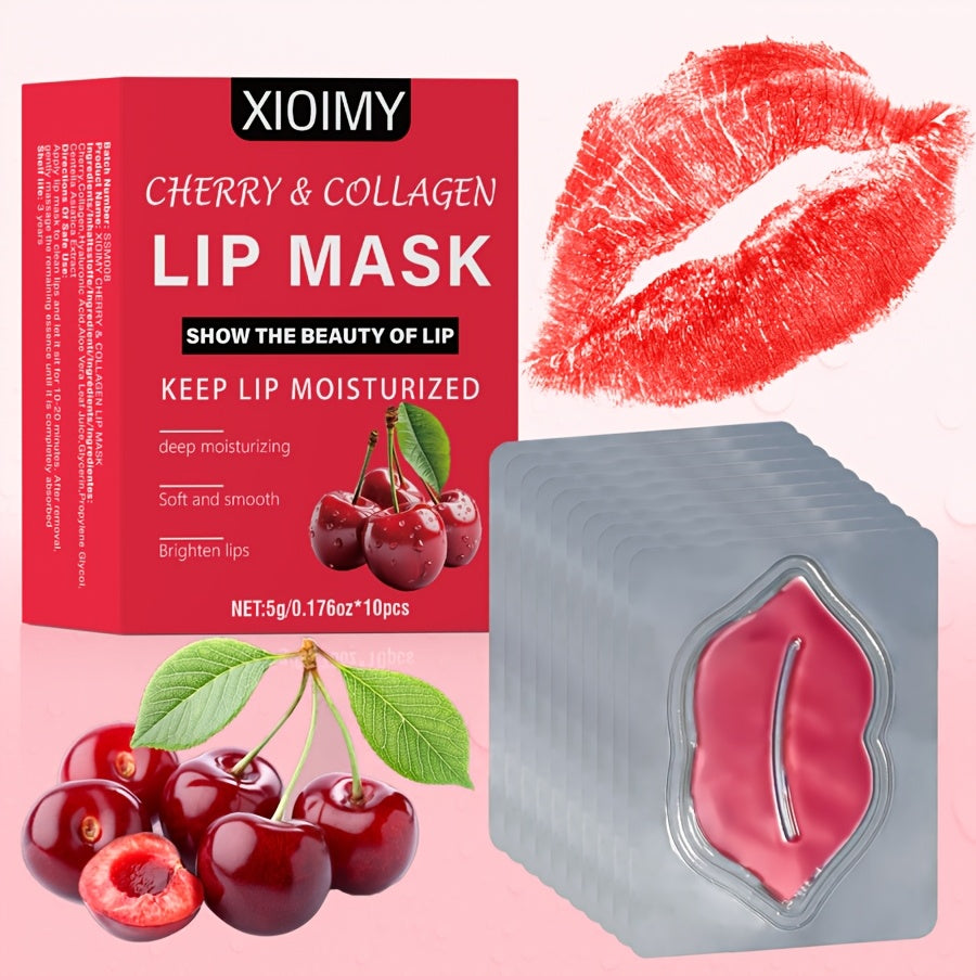 10pcs Cherry And Collagen Jelly Lip Mask, Effectively Moisturizes Lip Skin, Brightens Lip Skin, Bidding Farewell to Dryness And Dullness, Making Lip Skin Brighter And More Delicate, Lip Care, Soft Texture, Comfortable Fit